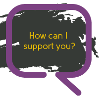 A speech bubble with the message 'How can I support you?'